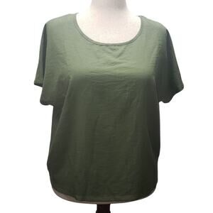 Olive Green Blouse XL Textured Minimalist Fall Top Earthy Neutral Layer